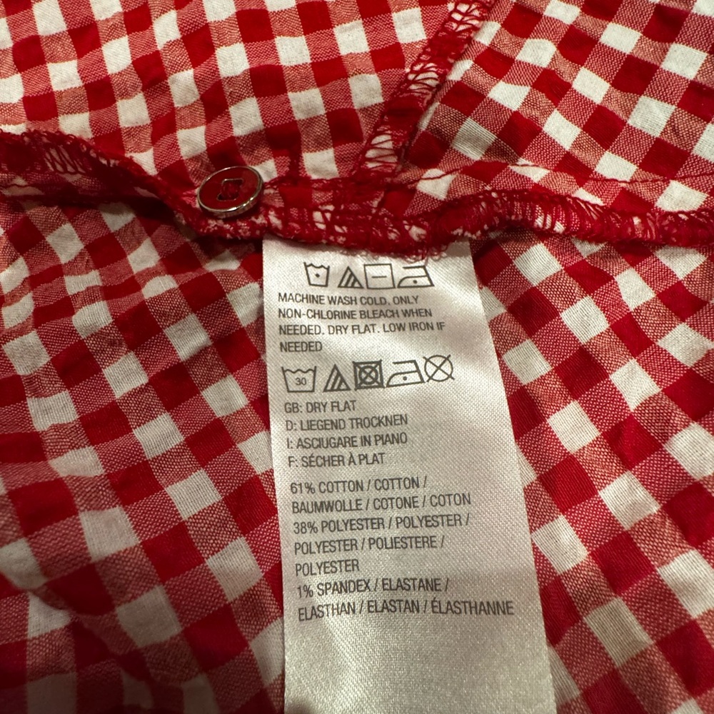 Susan Graver 3/4 sleeve Red Gingham Button-Up Shirt - Picture 9 of 9
